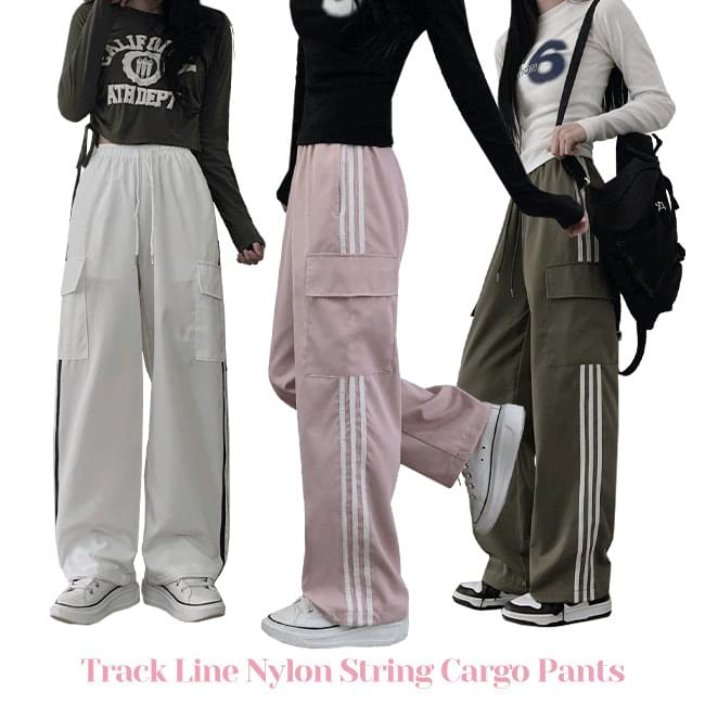 Detsu track line nylon string cargo pants