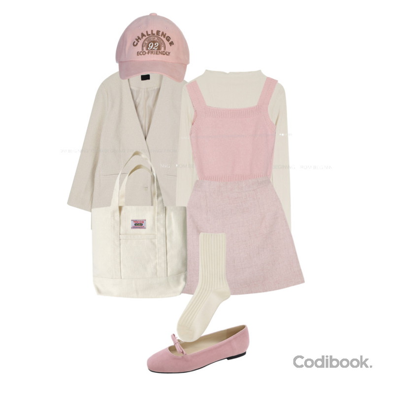 heyrozy tiny - 스프링캔버스토트bag,WONLOG 블렌디 플랫 슈즈,ANOTHER TWEE 슈빗 골지 니트 베이직 롱 삭스등을 매치한 코디