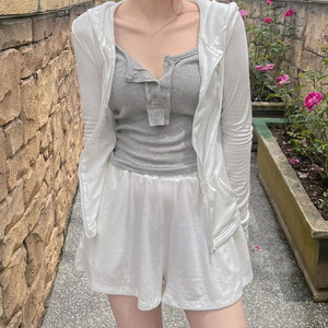 Daily Tick Button Layered Sleeveless Inner Sleeveless Snap Button Ribbed Crop Strap Sleeveless Slim Cotton Cotton