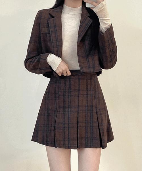 Sangi check pleated two-piece (Ships Today)