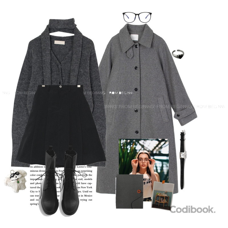 LILYTI 모먼트 - watch (베스트 데일리 모던 손목시계),RIGHT HERE 라운드 슬림 뿔테 안경테 GS71 W,wonderwonder 볼드 블랙 하트 실버 링 반지등을 매치한 코디