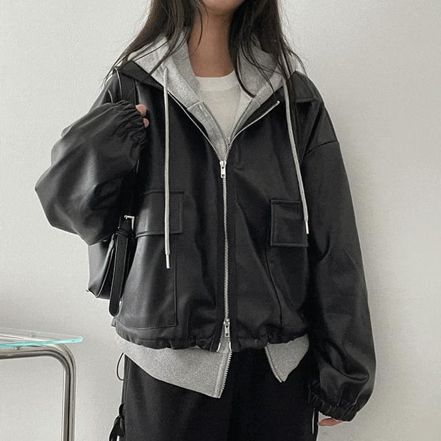 Fellow leather string pocket collar jacket