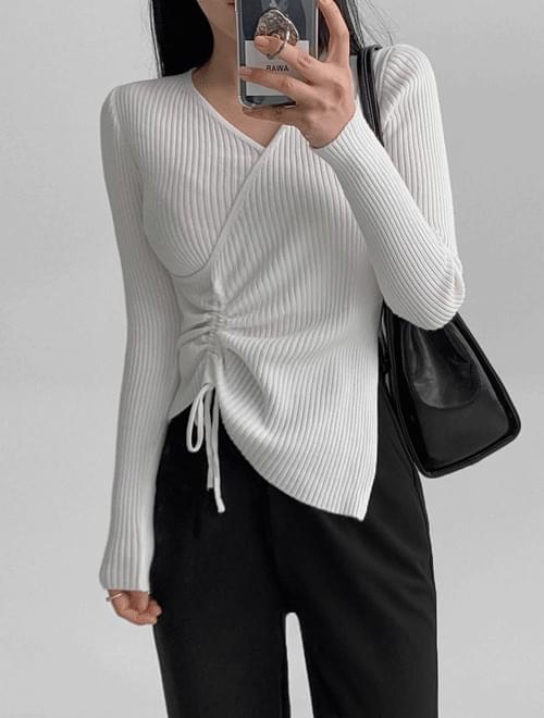 Diagonal wrap Ribbed slim tee -2 colors