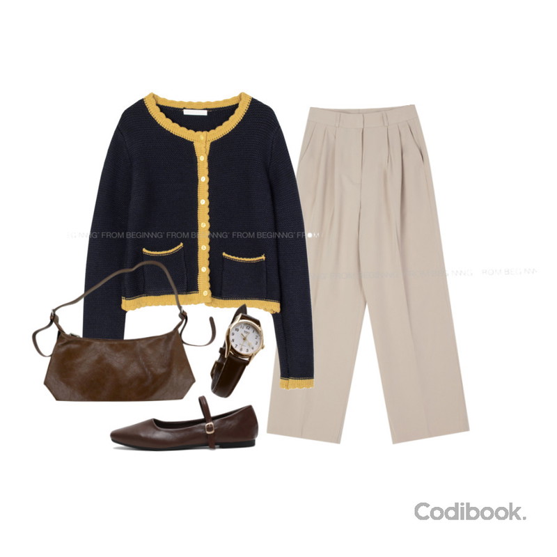 common unique 카시오 엔틱 레더 시계,ITSHU 베베 세미사각코 메리제인 플랫슈즈 (1.0cm),From Beginning 위프 투핀턱와이드슬랙스 (4color)등을 매치한 코디