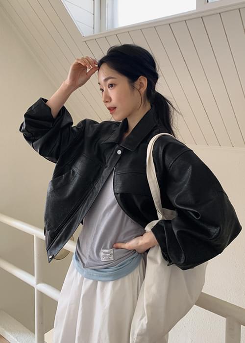 플레 블루종레더자켓 (2color)