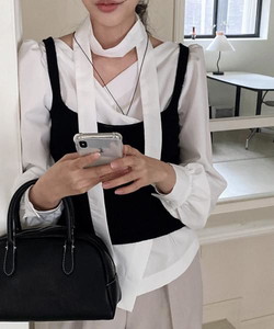 Basic simple lambswool Knitwear cropped bustier until spring