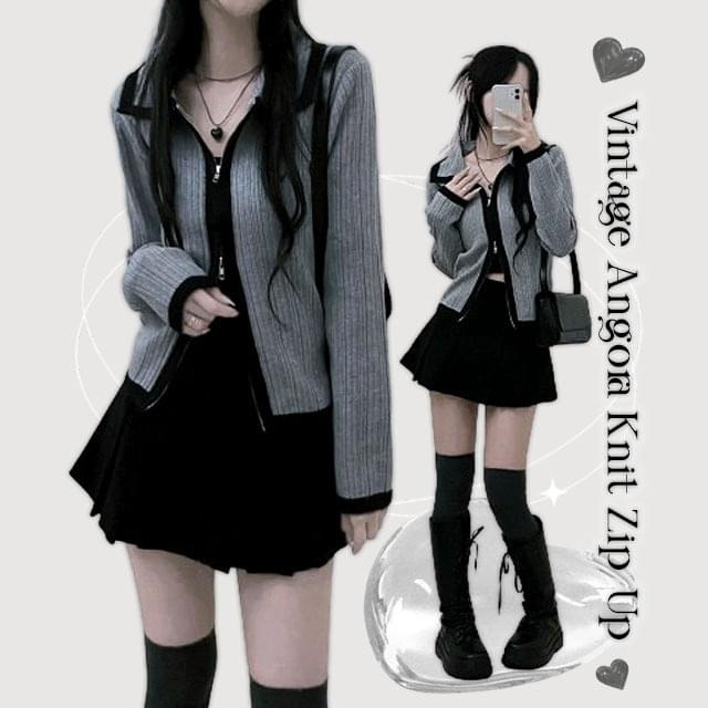 Collar color matching, two-way Loose-fit Knitwear zip-up