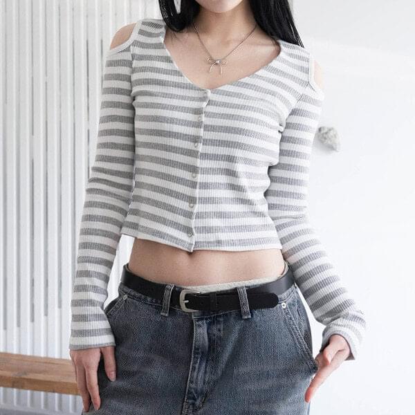 Shoulder hole striped cardigan t-shirt 針織外套