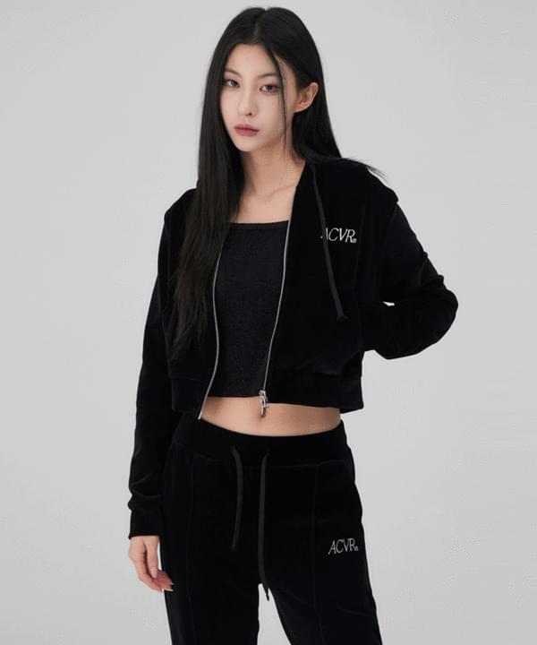ACVR Velvet Crop Hooded Zip-Up Black