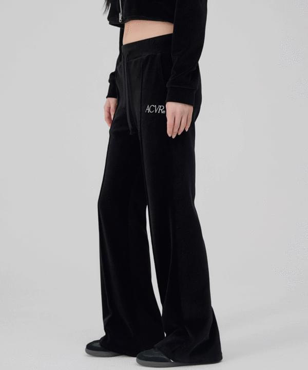 ACVR Velvet Front Flared Banding Pants Black