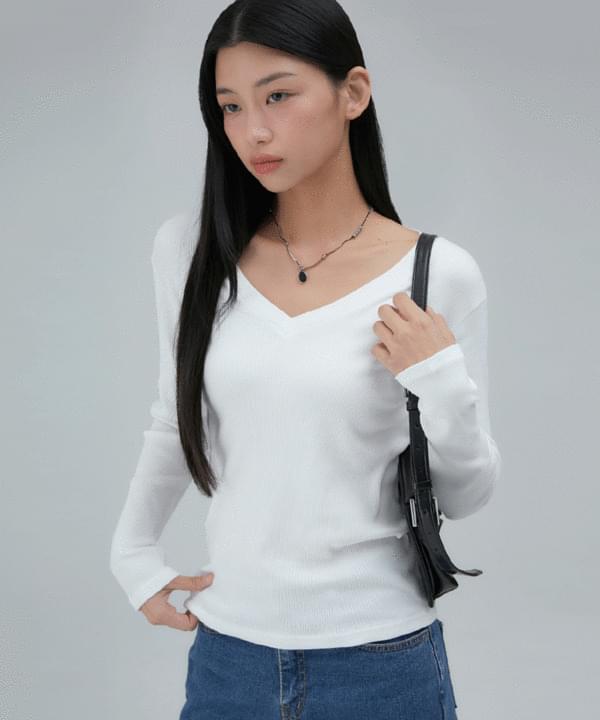 V-Neck Spandex Ribbed long sleeve t-shirt 4 colors