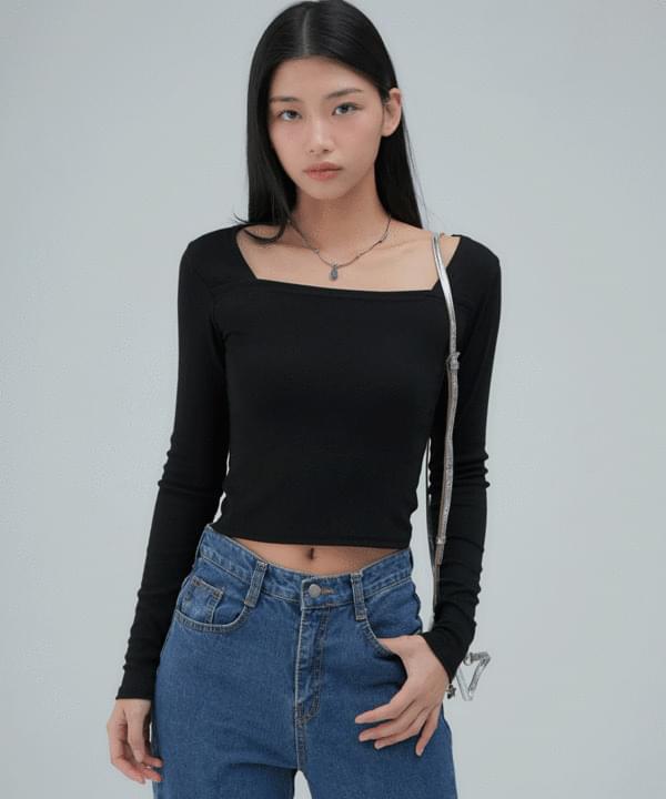Square line Split long sleeve t-shirt 4 colors