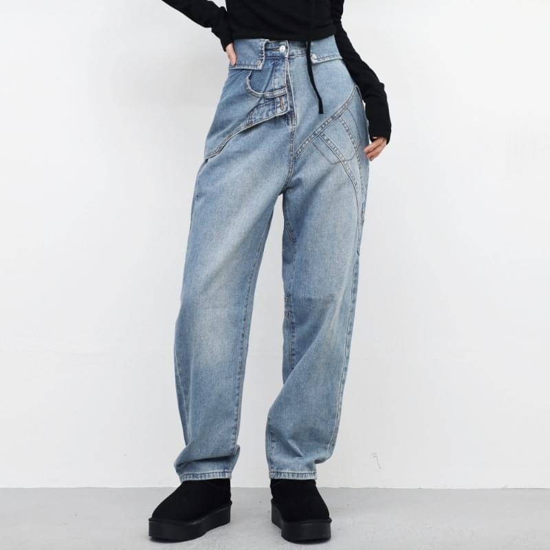 Becket unbalanced denim pants
