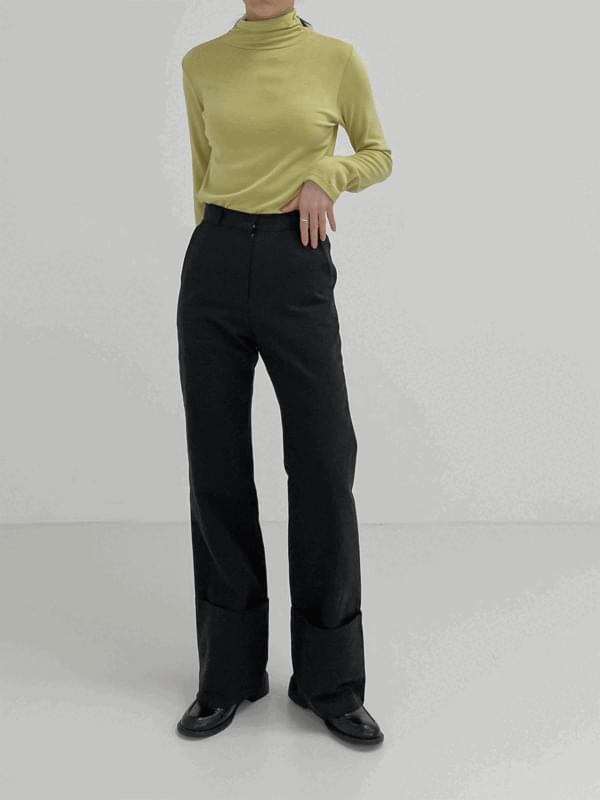 Warm shirring layered Turtleneck T-shirt