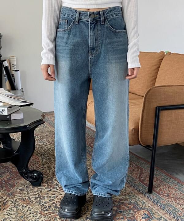 Drop wide Blue brush spring denim pants jeans 1 color