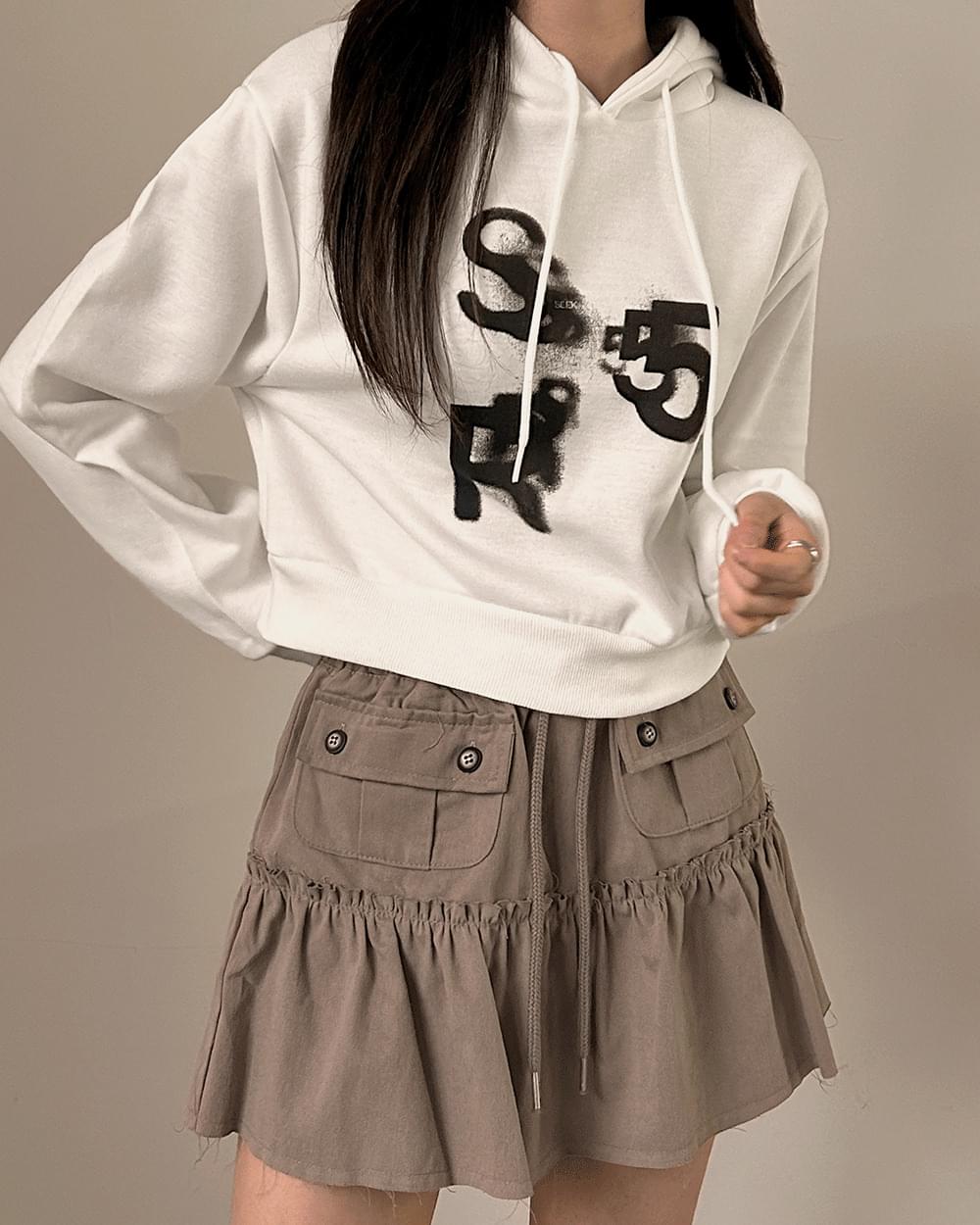 SR Fleece-lined lettering printed cropped hooded long sleeve t-shirt