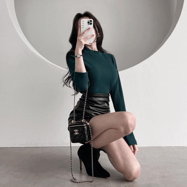Long slender fit Spandex ribbed Ribbed Turtleneck T-shirt 5 colors