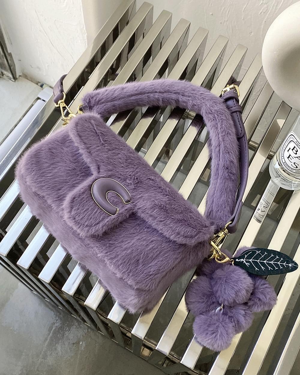 Soli Purple Fur Grape Keyring Tote Shoulder Crossbody Bag Bag (Ships Today)