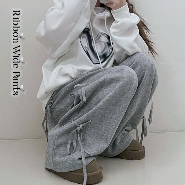 Ribbon side strap banding wide pants