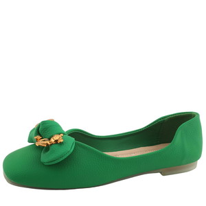 Bear chain shirring ribbon flat shoes green