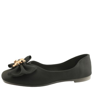 Bear cute shirring soft ribbon flat shoes black