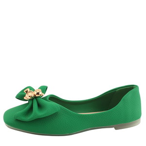 Bear cute shirring soft ribbon flat shoes green
