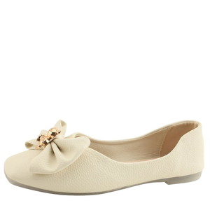 Bear cute shirring ribbon soft flat shoes beige