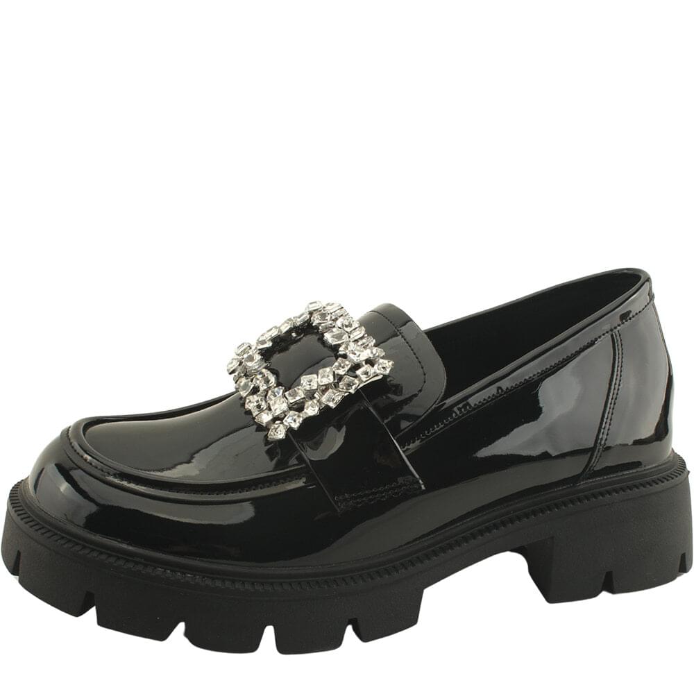Cubic beads height-increasing inner heel loafers 6cm enamel
