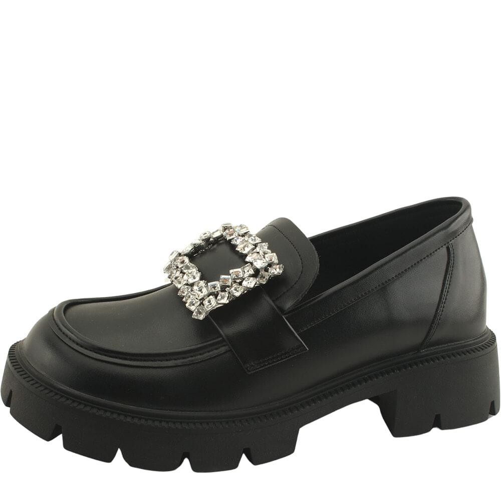 Cubic beads height-increasing inner heel loafers 6cm black