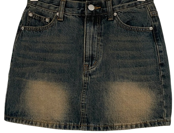 Long & Short, Only One Deep Vintage Brush Faded Denim Miniskirt