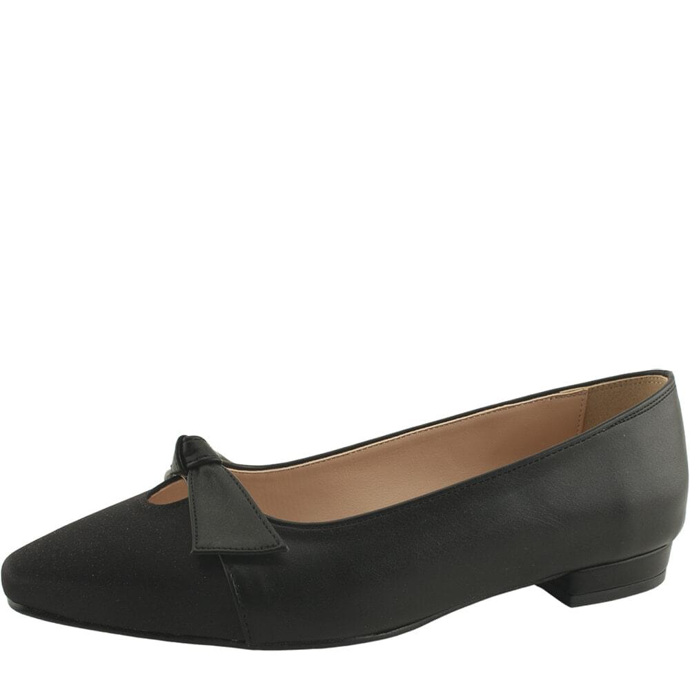 Domestic production feminine ribbon low heel shoes black