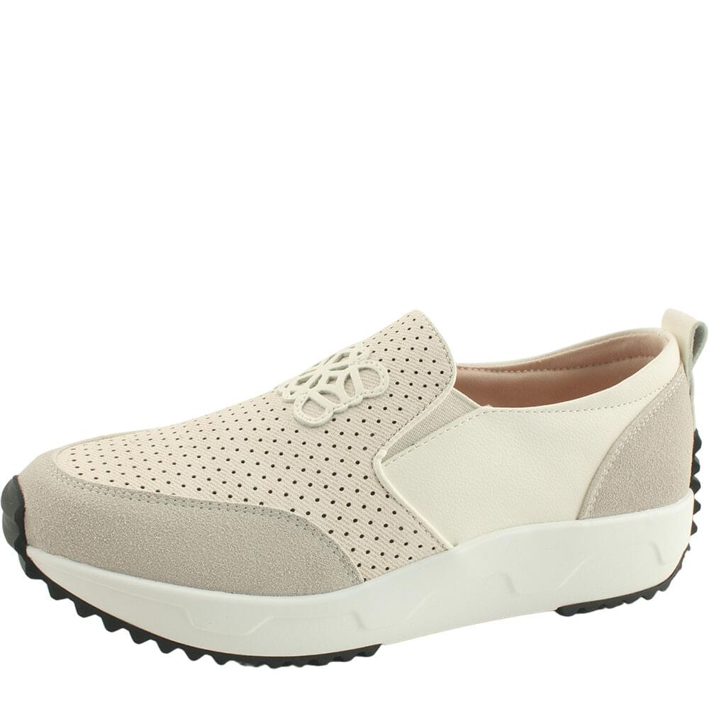 Cowhide punching feminine slip-on sneakers 4cm beige