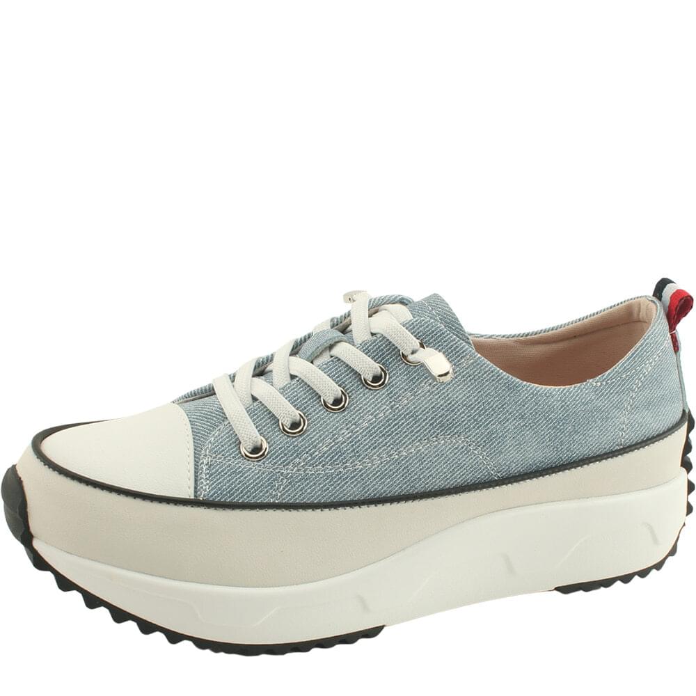 Denim high heel canvas shoes low top sneakers blue