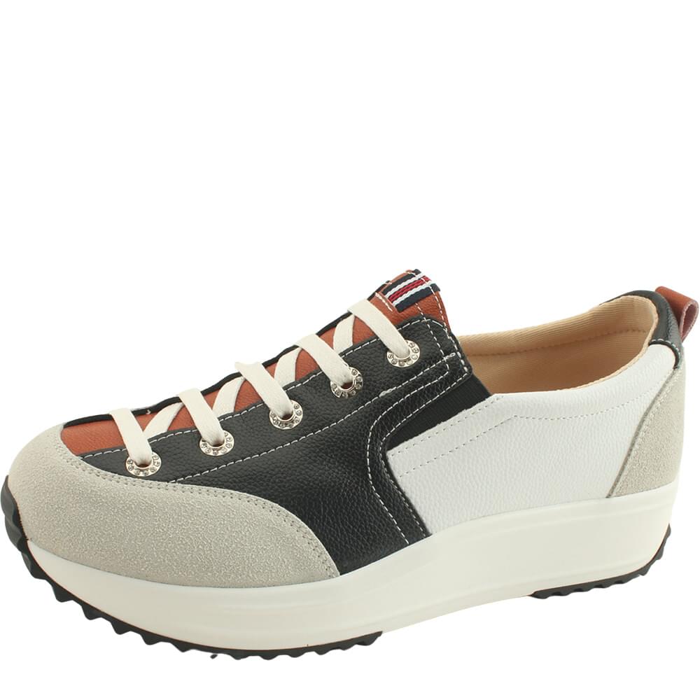 Cowhide three stripe banding lace-up sneakers 4cm black