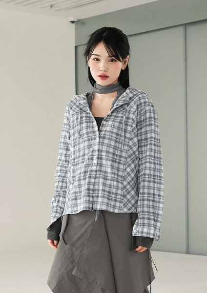 Kuka check hooded shirt