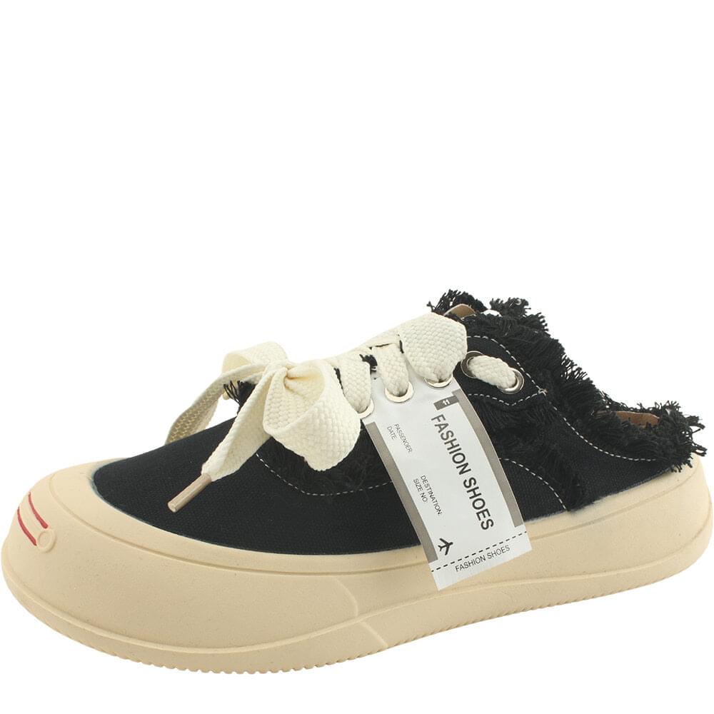 Vintage Canvas Shoes Mule Sneakers Bloafer Black