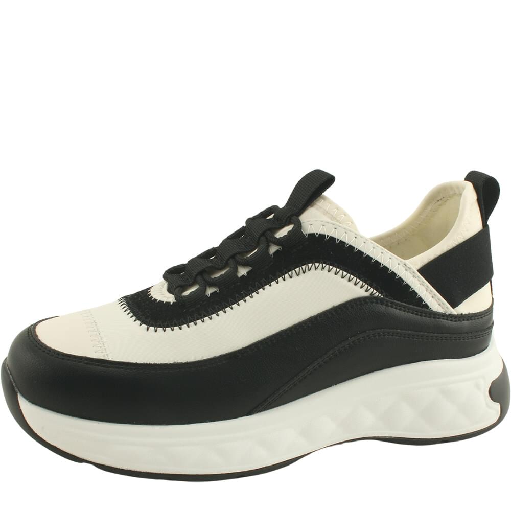 Cowhide Spandex two-tone casual sneakers 4cm black