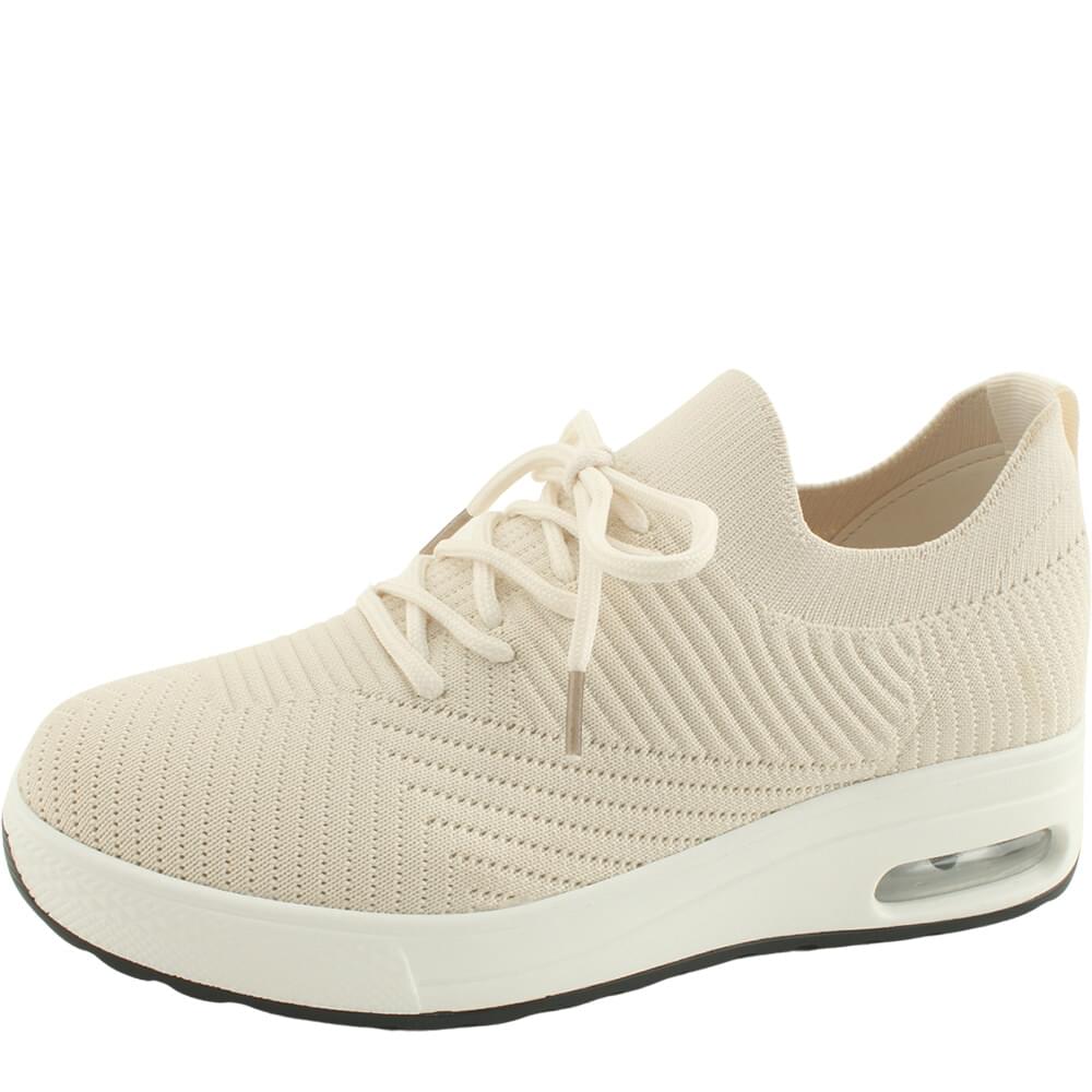 Herringbone Knitwear Spandex Air Cushion Sneakers 4cm Beige
