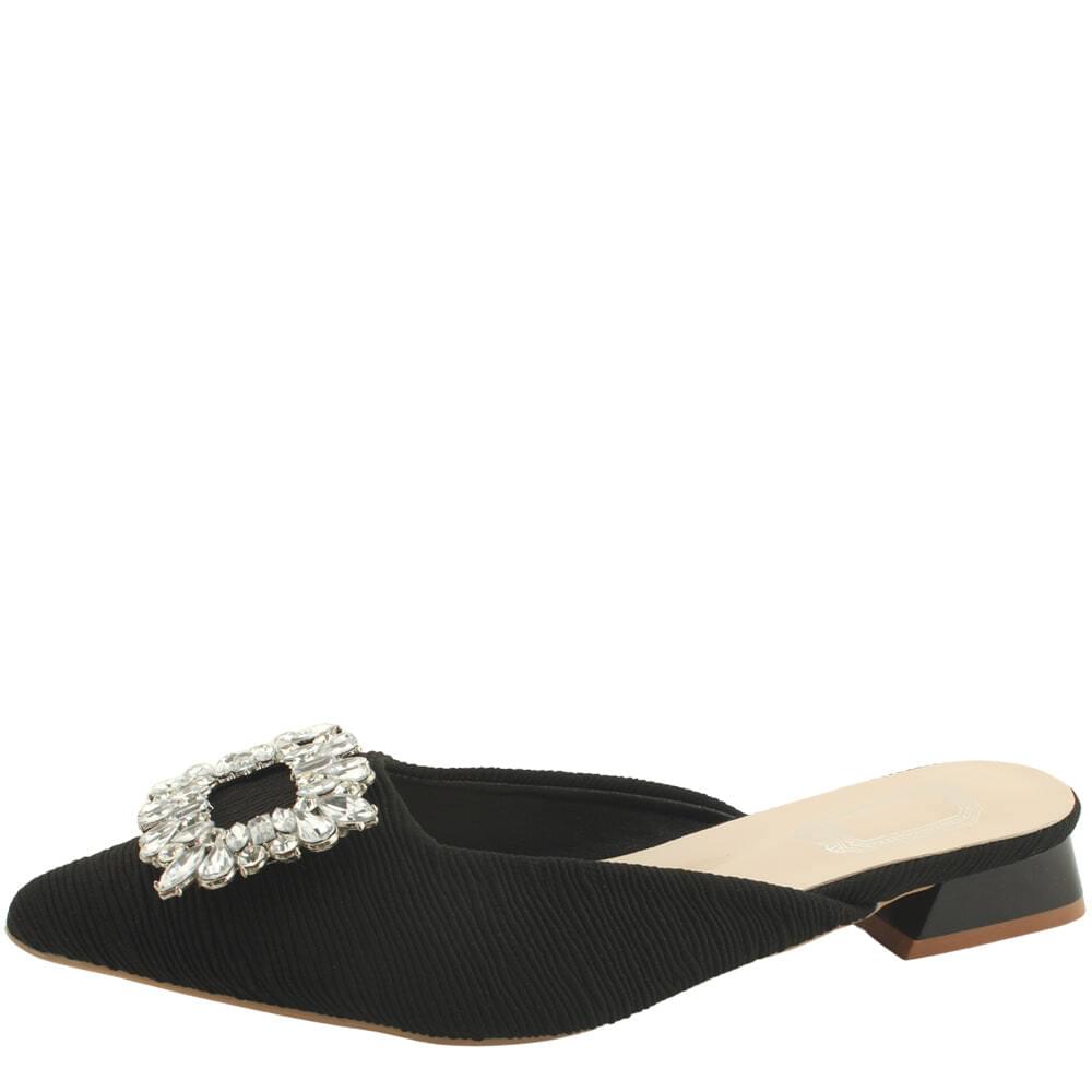Cubic stiletto heel low heel mule bloafer black