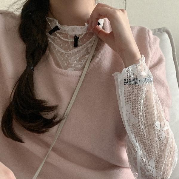 Dupy Ribbon Lace See-through Tee