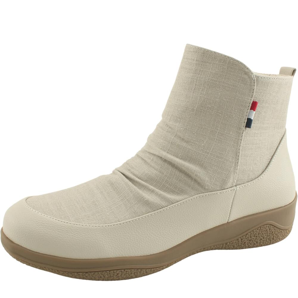 Lace-up high heel low heel linen hemp ankle boots beige