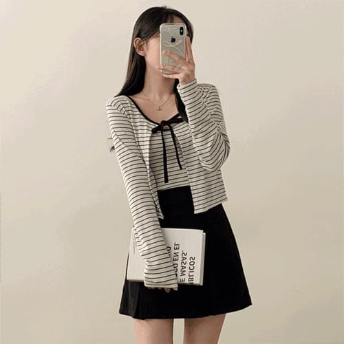 Lenin Striped Crop Sleeveless Bolero Cardigan Two-Piece Set