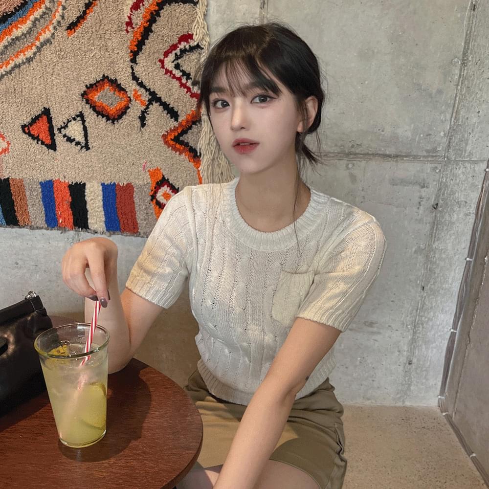 Mohair Twisted semi-crop Knitwear short sleeve balloon sleeve puff cable knit tee fall wedding guest look date look 4col