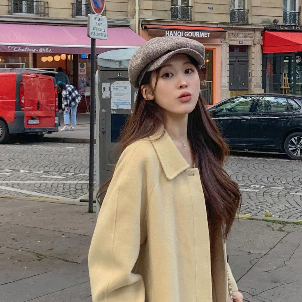 Daily herringbone wool tweed beret Madoros hunting cap plain basic suede hat cotton octagonal hat bread hat newsboy cap small fit charcoal beige 2COL