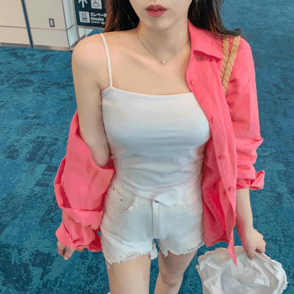 Cropped layered square neck top, inner strap, Sleeveless, diagonal, unbuttoned cap, built-in cap, square bra top, sleeveless tube top, two-way wangbbong, Sleeveless strap, tank top, 3col