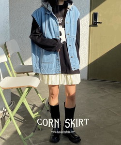 Corn frill mini skirt skirt pants waist banding spring skirt shirring ballet core date look 4 colors