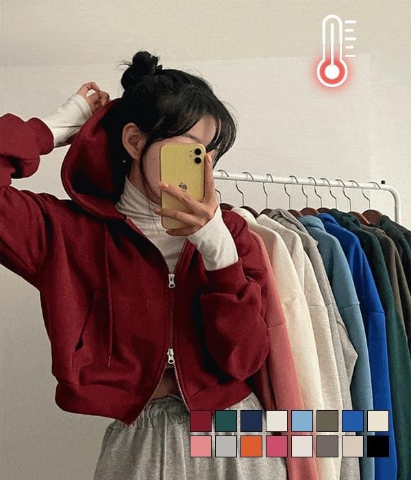 每日穿著雙拉鍊短版刷毛連帽外套