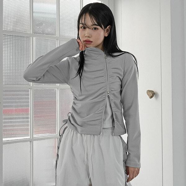 Giselle shirring unbuttoned zip-up
