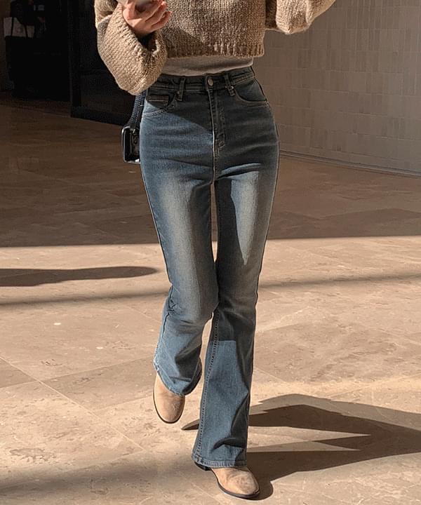 Leon Fleece-lined Faded Spandex slim Flared denim pants