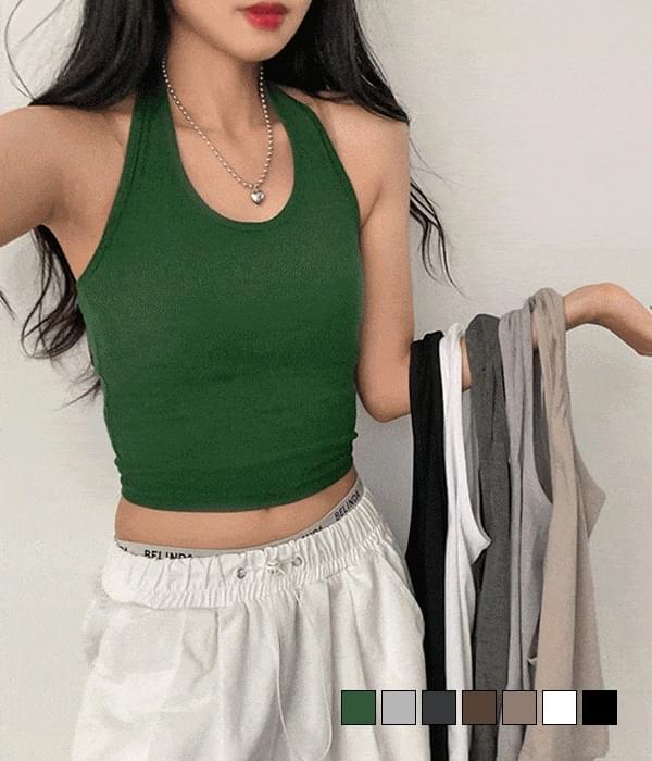 Layered Item, Nano y2k Ribbed Halter Neck Crop Sleeveless 